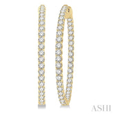 5 Ctw Inside-Out Round Cut Diamond 1 1/2 Inch Hoop Earrings in 14K Yellow Gold